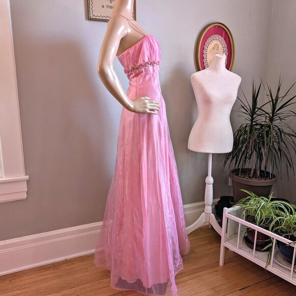 Vintage 90s Blondie Nites Pink Prom Gown Princess Maxi Dress Empire Regency 9 - Picture 9 of 15